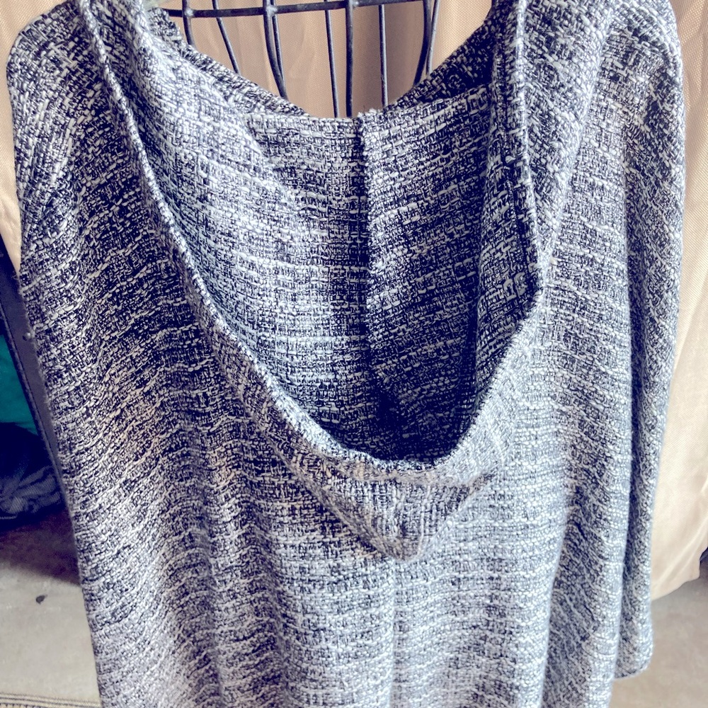 Black/white poncho with hood, Size medium